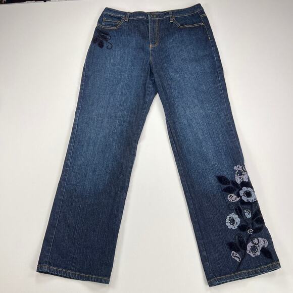 Talbots Vintage 1990s Floral Embroidered Straight Leg Stretch Jeans Size 12 - Picture 1 of 10